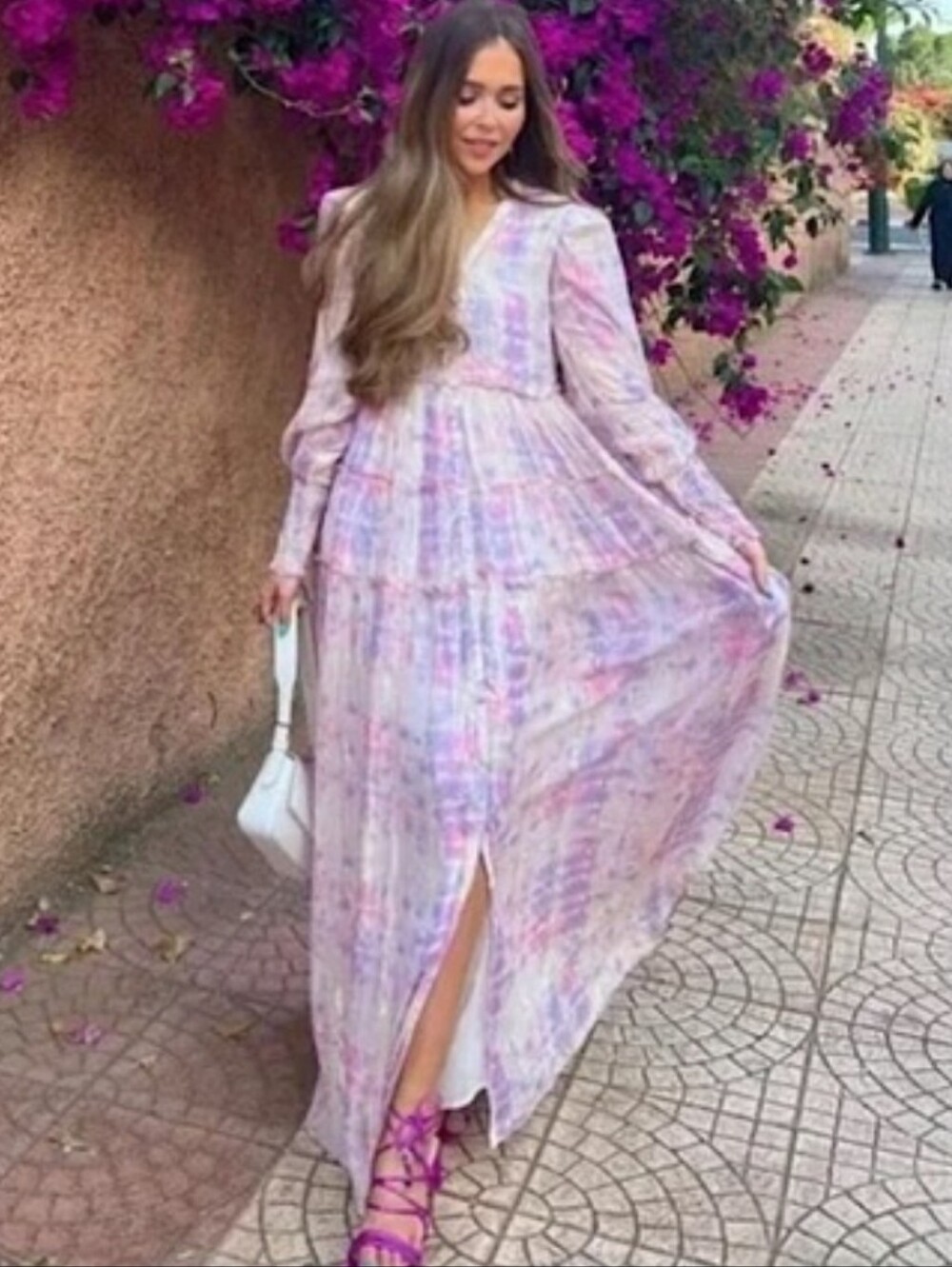 Rococo Sand Etre Metallic Tie Dye VNeck Maxi Dress Pastel Pink Purple